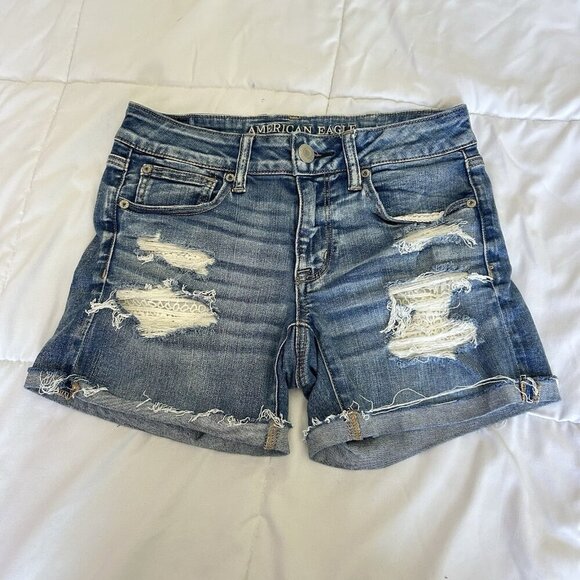 American Eagle Outfitters Pants - American Eagle Denim Jean Shorts Womens 6 Next Level Stretch Distressed Lace